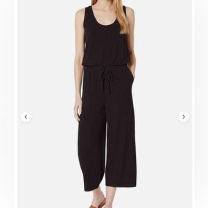 Daily Ritual Black Ribbed Scoop Neck Wide Leg Cropped Lounge Jumpsuit Size Small